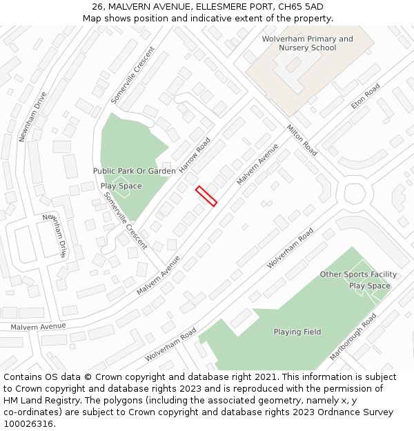 26, MALVERN AVENUE, ELLESMERE PORT, CH65 5AD: Location map and indicative extent of plot