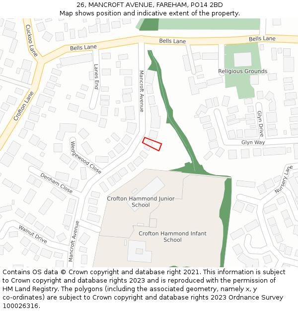 26, MANCROFT AVENUE, FAREHAM, PO14 2BD: Location map and indicative extent of plot