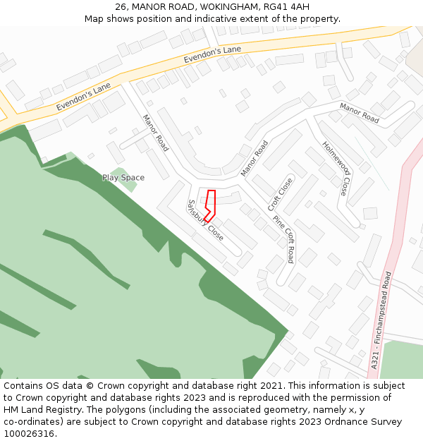 26, MANOR ROAD, WOKINGHAM, RG41 4AH: Location map and indicative extent of plot