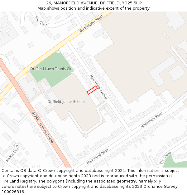 26, MANORFIELD AVENUE, DRIFFIELD, YO25 5HP: Location map and indicative extent of plot