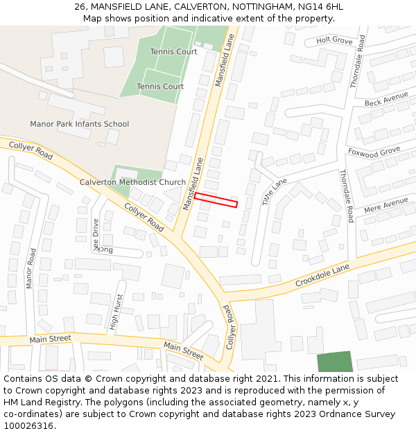 26, MANSFIELD LANE, CALVERTON, NOTTINGHAM, NG14 6HL: Location map and indicative extent of plot