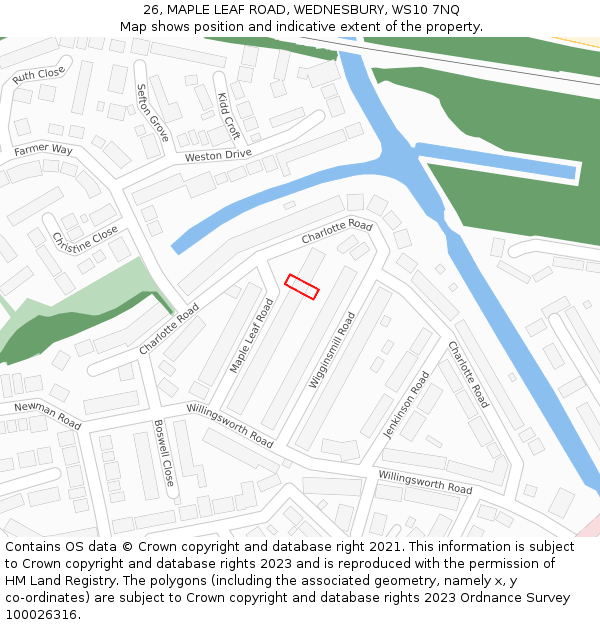 26, MAPLE LEAF ROAD, WEDNESBURY, WS10 7NQ: Location map and indicative extent of plot