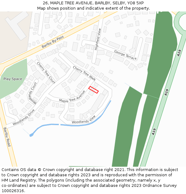 26, MAPLE TREE AVENUE, BARLBY, SELBY, YO8 5XP: Location map and indicative extent of plot