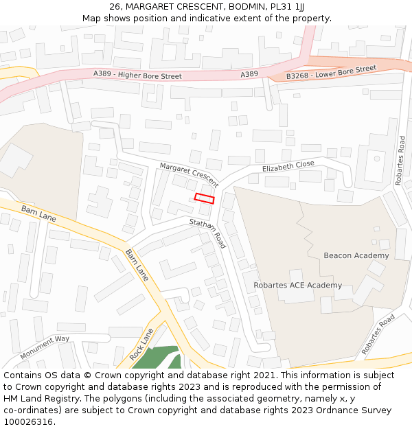 26, MARGARET CRESCENT, BODMIN, PL31 1JJ: Location map and indicative extent of plot