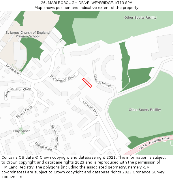 26, MARLBOROUGH DRIVE, WEYBRIDGE, KT13 8PA: Location map and indicative extent of plot