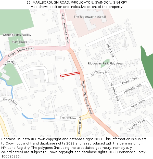 26, MARLBOROUGH ROAD, WROUGHTON, SWINDON, SN4 0RY: Location map and indicative extent of plot