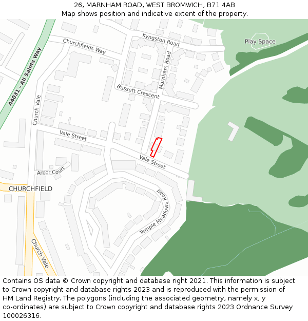 26, MARNHAM ROAD, WEST BROMWICH, B71 4AB: Location map and indicative extent of plot