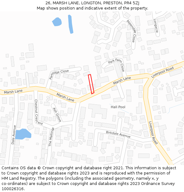 26, MARSH LANE, LONGTON, PRESTON, PR4 5ZJ: Location map and indicative extent of plot