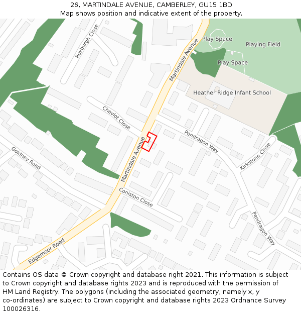 26, MARTINDALE AVENUE, CAMBERLEY, GU15 1BD: Location map and indicative extent of plot