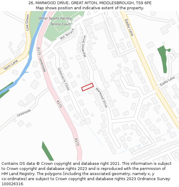 26, MARWOOD DRIVE, GREAT AYTON, MIDDLESBROUGH, TS9 6PE: Location map and indicative extent of plot