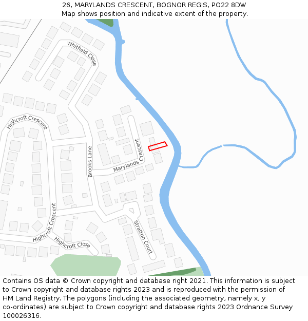 26, MARYLANDS CRESCENT, BOGNOR REGIS, PO22 8DW: Location map and indicative extent of plot