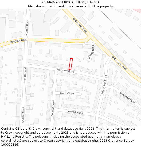 26, MARYPORT ROAD, LUTON, LU4 8EA: Location map and indicative extent of plot