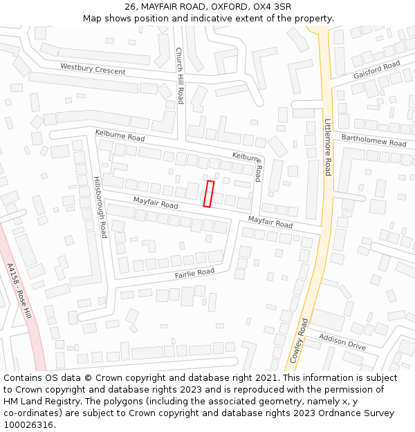 26, MAYFAIR ROAD, OXFORD, OX4 3SR: Location map and indicative extent of plot