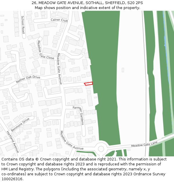 26, MEADOW GATE AVENUE, SOTHALL, SHEFFIELD, S20 2PS: Location map and indicative extent of plot