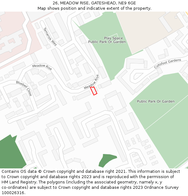 26, MEADOW RISE, GATESHEAD, NE9 6GE: Location map and indicative extent of plot