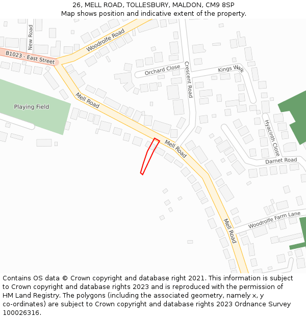 26, MELL ROAD, TOLLESBURY, MALDON, CM9 8SP: Location map and indicative extent of plot