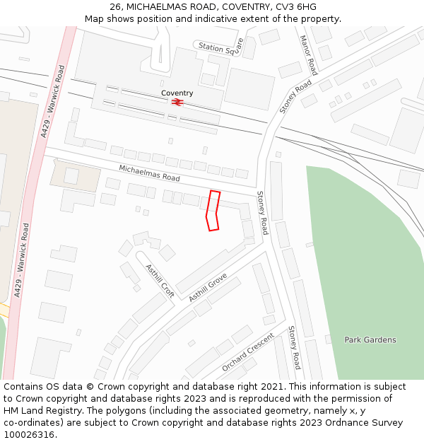 26, MICHAELMAS ROAD, COVENTRY, CV3 6HG: Location map and indicative extent of plot