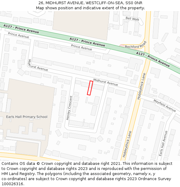 26, MIDHURST AVENUE, WESTCLIFF-ON-SEA, SS0 0NR: Location map and indicative extent of plot