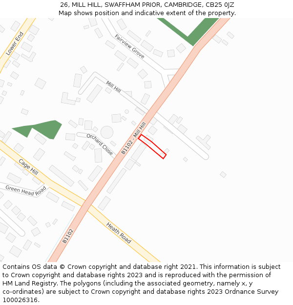26, MILL HILL, SWAFFHAM PRIOR, CAMBRIDGE, CB25 0JZ: Location map and indicative extent of plot