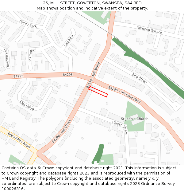 26, MILL STREET, GOWERTON, SWANSEA, SA4 3ED: Location map and indicative extent of plot