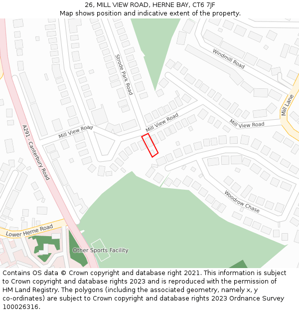 26, MILL VIEW ROAD, HERNE BAY, CT6 7JF: Location map and indicative extent of plot