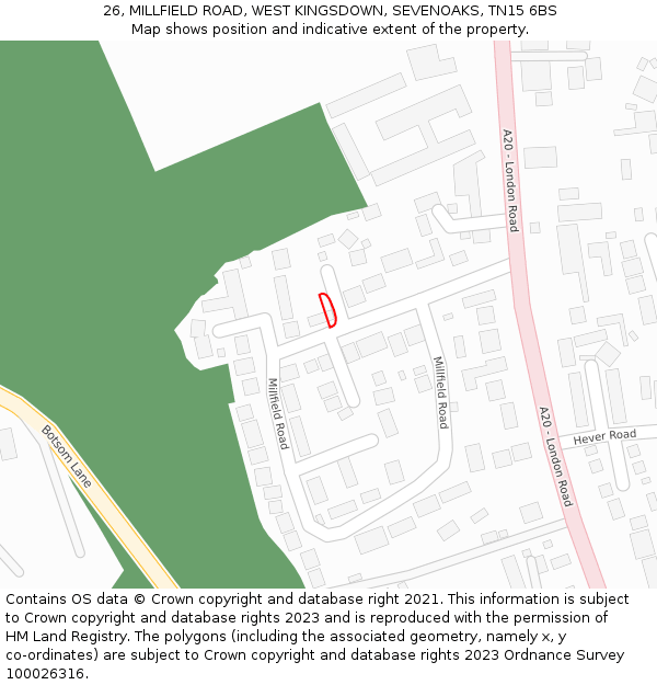 26, MILLFIELD ROAD, WEST KINGSDOWN, SEVENOAKS, TN15 6BS: Location map and indicative extent of plot