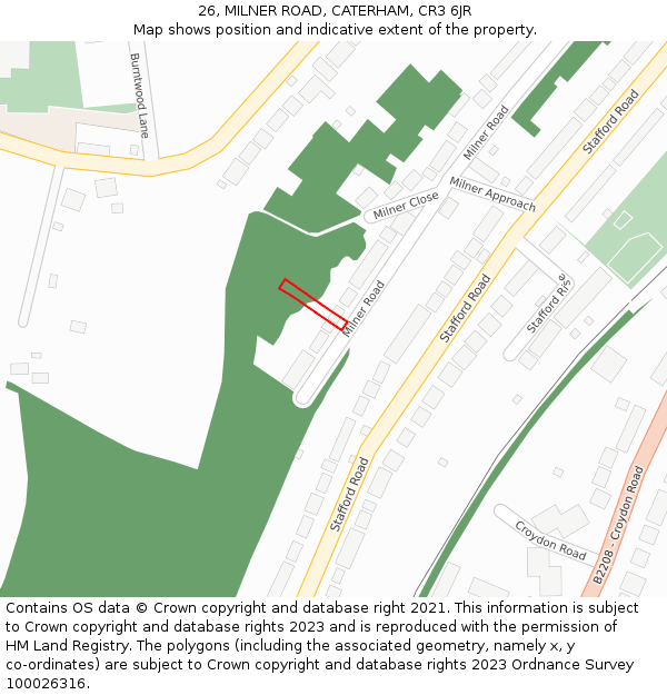 26, MILNER ROAD, CATERHAM, CR3 6JR: Location map and indicative extent of plot