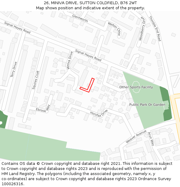 26, MINIVA DRIVE, SUTTON COLDFIELD, B76 2WT: Location map and indicative extent of plot