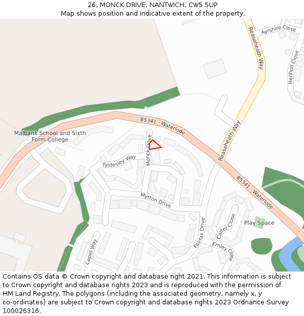 26, MONCK DRIVE, NANTWICH, CW5 5UP: Location map and indicative extent of plot