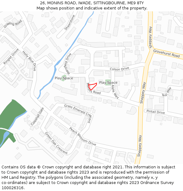 26, MONINS ROAD, IWADE, SITTINGBOURNE, ME9 8TY: Location map and indicative extent of plot