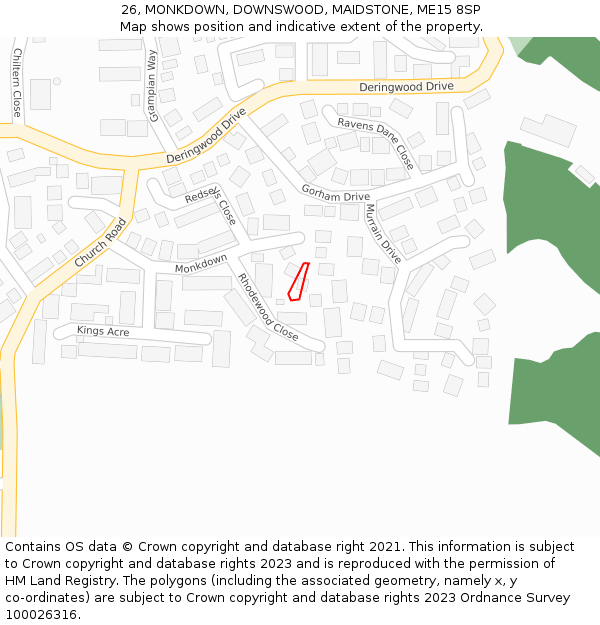 26, MONKDOWN, DOWNSWOOD, MAIDSTONE, ME15 8SP: Location map and indicative extent of plot