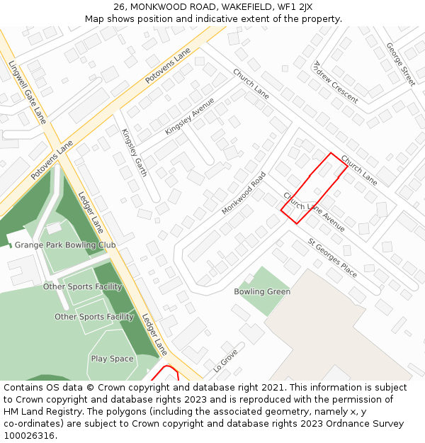 26, MONKWOOD ROAD, WAKEFIELD, WF1 2JX: Location map and indicative extent of plot