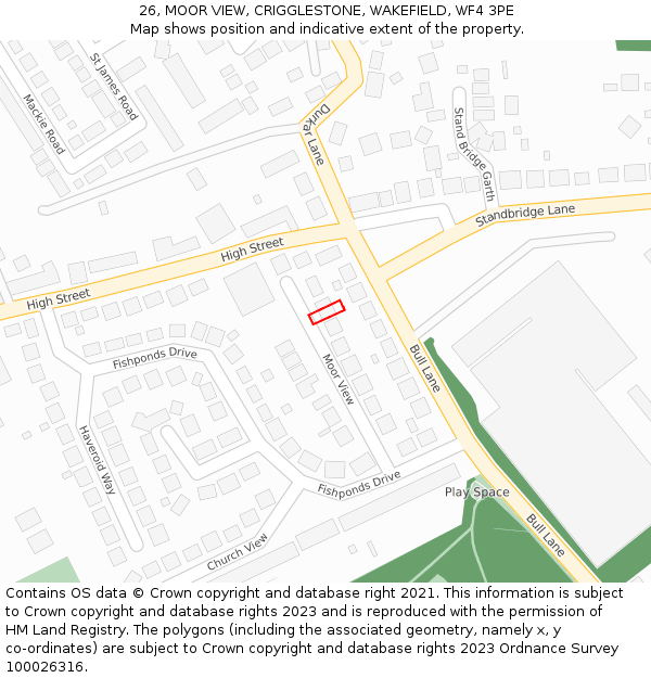26, MOOR VIEW, CRIGGLESTONE, WAKEFIELD, WF4 3PE: Location map and indicative extent of plot