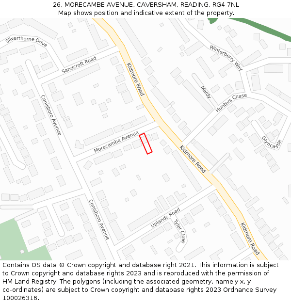 26, MORECAMBE AVENUE, CAVERSHAM, READING, RG4 7NL: Location map and indicative extent of plot
