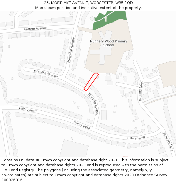 26, MORTLAKE AVENUE, WORCESTER, WR5 1QD: Location map and indicative extent of plot