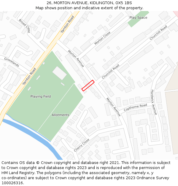 26, MORTON AVENUE, KIDLINGTON, OX5 1BS: Location map and indicative extent of plot