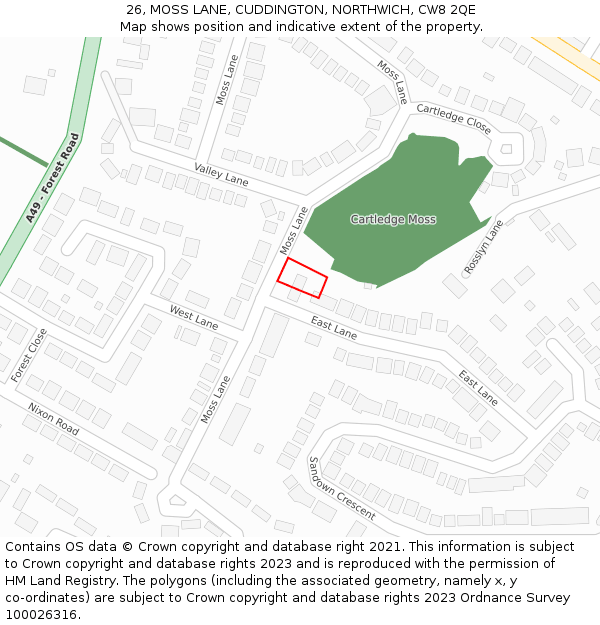 26, MOSS LANE, CUDDINGTON, NORTHWICH, CW8 2QE: Location map and indicative extent of plot