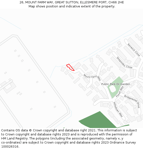 26, MOUNT FARM WAY, GREAT SUTTON, ELLESMERE PORT, CH66 2HE: Location map and indicative extent of plot