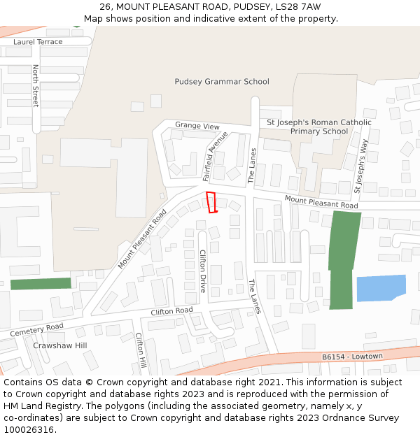 26, MOUNT PLEASANT ROAD, PUDSEY, LS28 7AW: Location map and indicative extent of plot