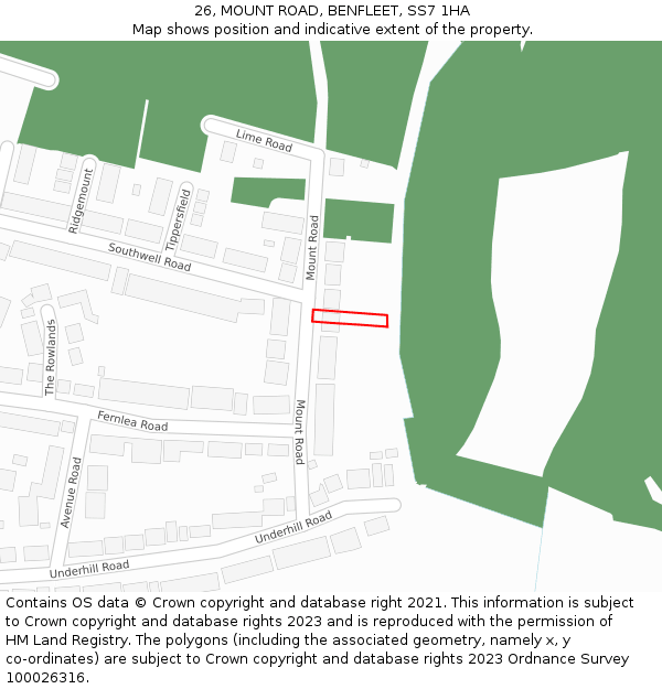 26, MOUNT ROAD, BENFLEET, SS7 1HA: Location map and indicative extent of plot