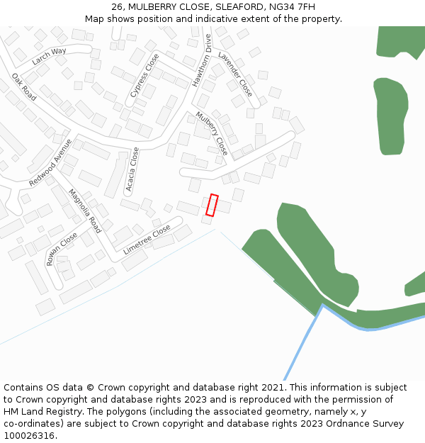 26, MULBERRY CLOSE, SLEAFORD, NG34 7FH: Location map and indicative extent of plot