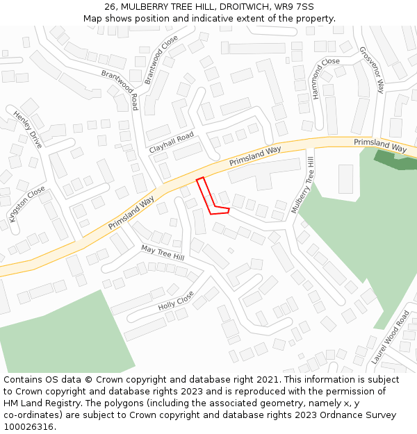 26, MULBERRY TREE HILL, DROITWICH, WR9 7SS: Location map and indicative extent of plot