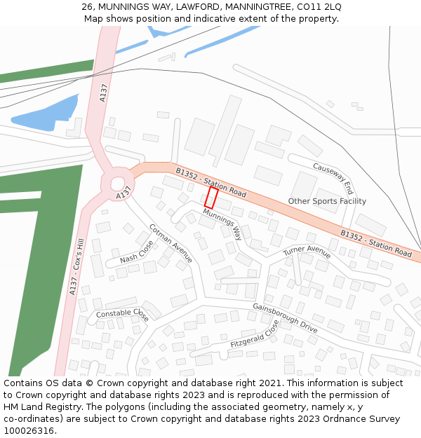 26, MUNNINGS WAY, LAWFORD, MANNINGTREE, CO11 2LQ: Location map and indicative extent of plot