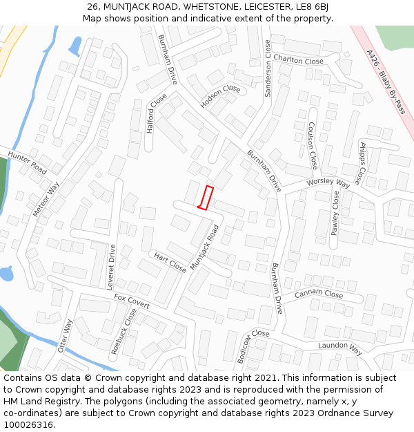 26, MUNTJACK ROAD, WHETSTONE, LEICESTER, LE8 6BJ: Location map and indicative extent of plot