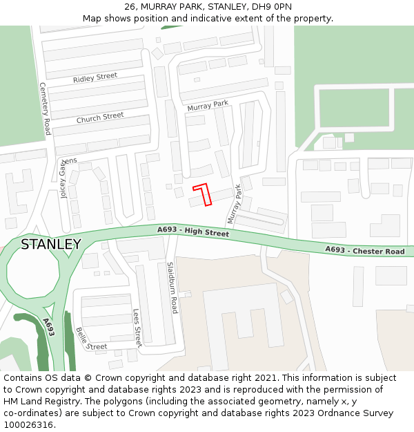 26, MURRAY PARK, STANLEY, DH9 0PN: Location map and indicative extent of plot