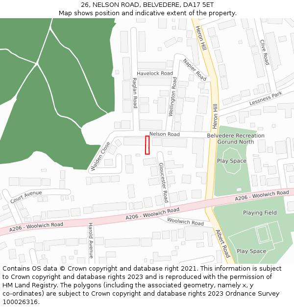 26, NELSON ROAD, BELVEDERE, DA17 5ET: Location map and indicative extent of plot