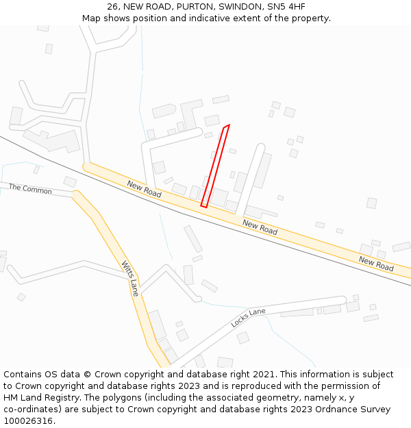 26, NEW ROAD, PURTON, SWINDON, SN5 4HF: Location map and indicative extent of plot