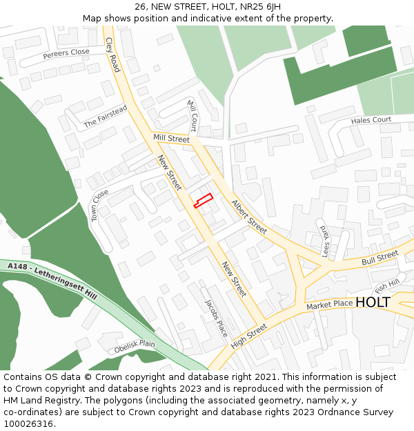 26, NEW STREET, HOLT, NR25 6JH: Location map and indicative extent of plot