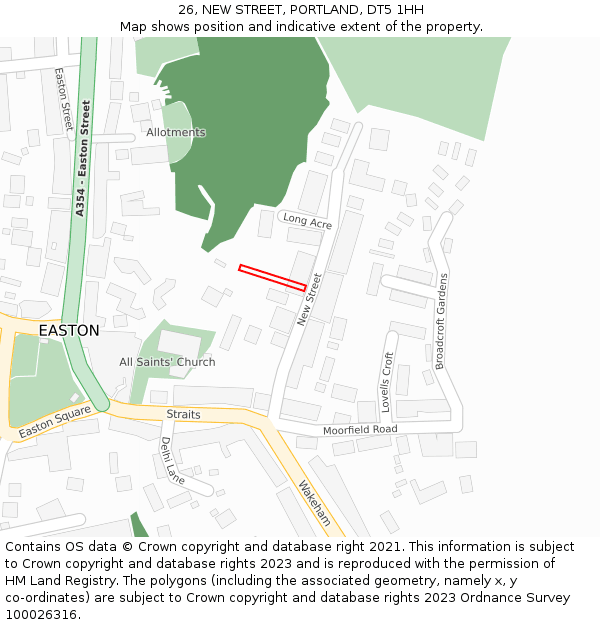 26, NEW STREET, PORTLAND, DT5 1HH: Location map and indicative extent of plot