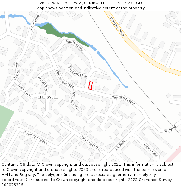 26, NEW VILLAGE WAY, CHURWELL, LEEDS, LS27 7GD: Location map and indicative extent of plot